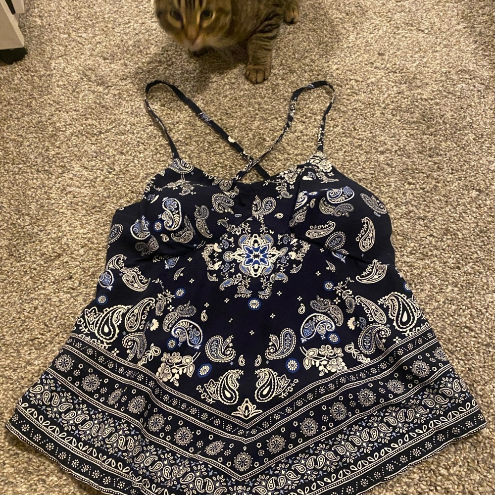 No Boundaries Navy and White Paisley Camisole